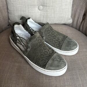Jambu Erin Slip On Sneakers Olive Suede Laser Cut Elastic Laces Women 7.5 Comfy